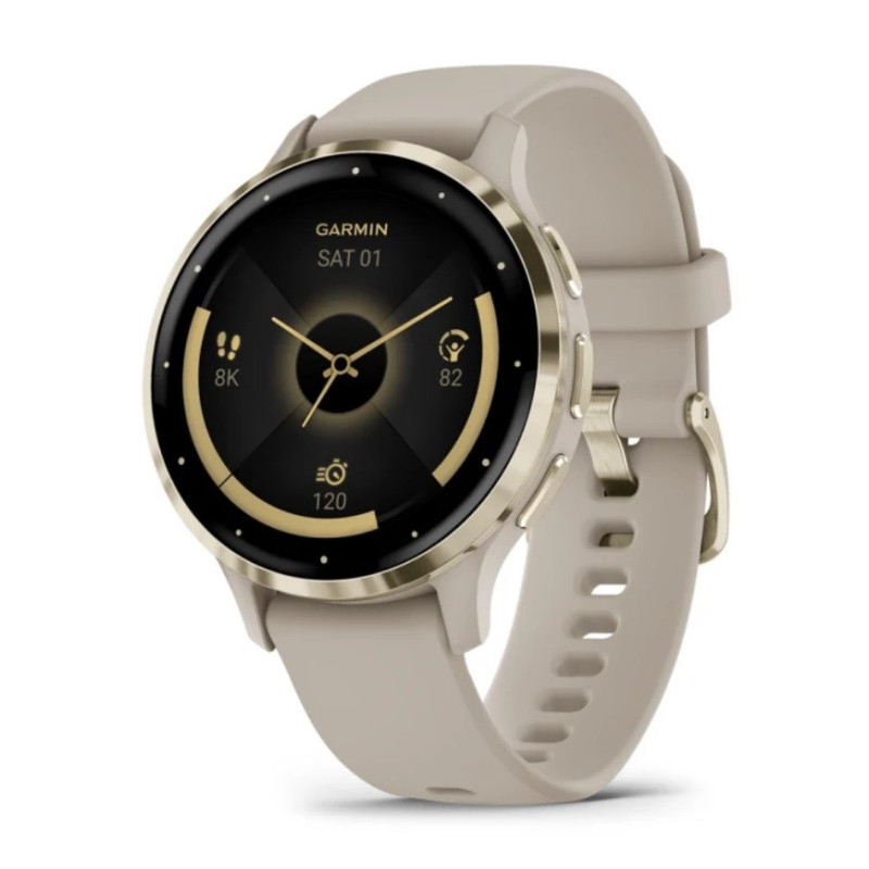 Garmin Venu 3S nerezová luneta Soft Gold, pouzdro French Gray, silikonový řemínek