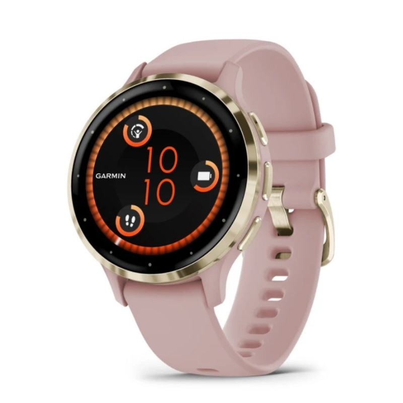 Garmin Venu 3S nerezová luneta Soft Gold, pouzdro Dust Rose, silikonový