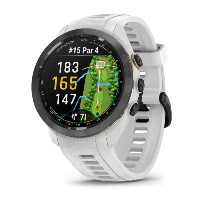 Garmin Approach S70 - 42mm, Keramická luneta Black/Peach, silikonový řemínek White Garmin Approach S70 - 42mm, Keramická luneta Black/Peach, silikonový řemínek White