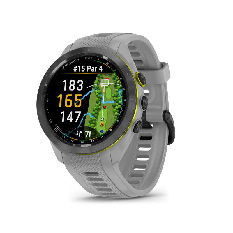Garmin Approach S70 - 42mm, Keramická luneta Black/Amp Yellow, silikonový řemínek Powder Grey Garmin Approach S70 - 42mm, Keramická luneta Black/Amp Yellow, silikonový řemínek Powder Grey