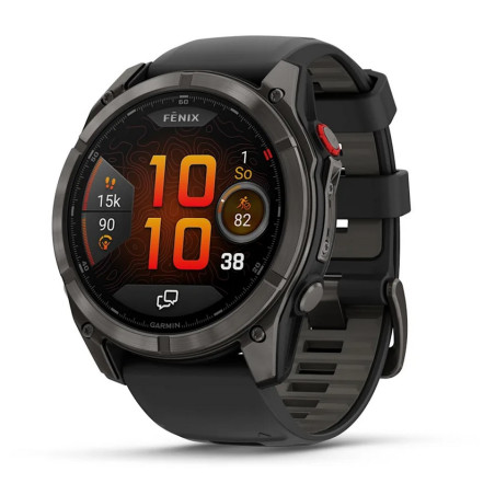 Garmin Fenix 8 Pro – 51 mm, AMOLED, Sapphire, Carbon grey DLC titanium s Black/Pebble Grey silikonovým řemínkem