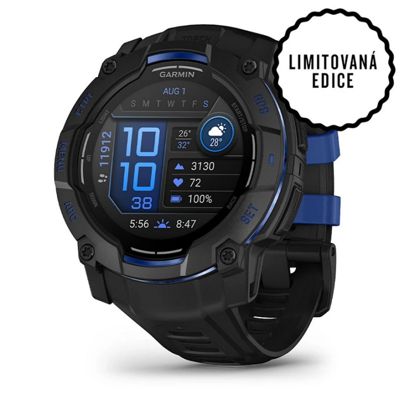 Garmin Instinct 3 - 50mm, AMOLED, Black s řemínkem Black / Bolt Blue