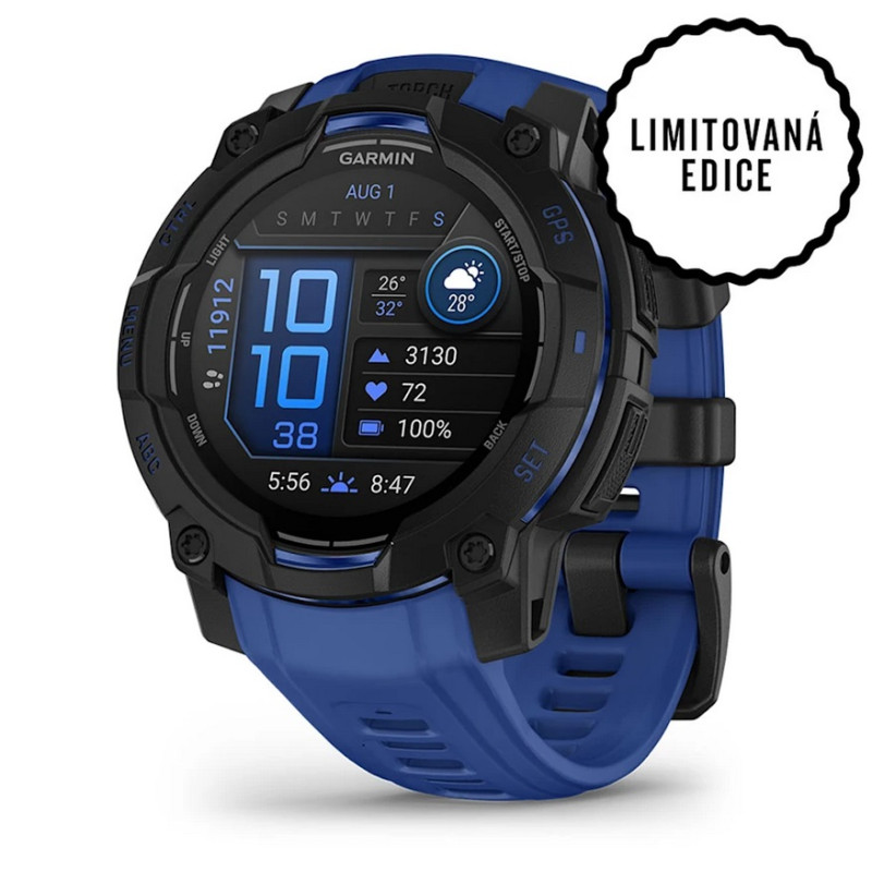 Garmin Instinct 3 - 45mm, AMOLED, Black s řemínkem Bolt Blue / Black