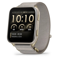 Garmin Venu X1, Soft Gold s titanovou zadní stranou a nylonovým řemínkem French Grey