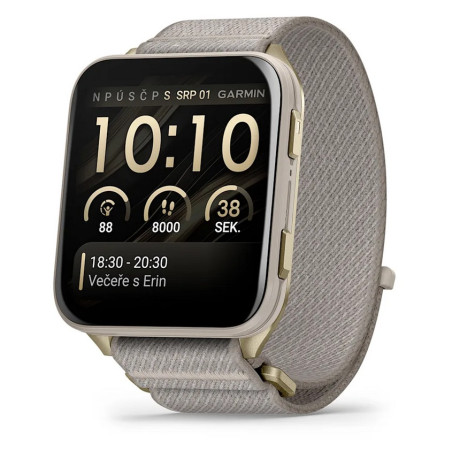 Garmin Venu X1, Soft Gold s titanovou zadní stranou a nylonovým řemínkem French Grey