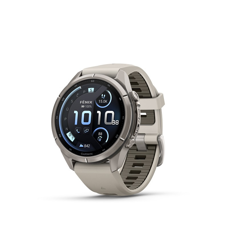 Garmin fenix 9 Pro - inReach, 43 mm, Titanium se silikonovým řemínkem Fog Gray / Dark Sandstone Garmin fenix 9 Pro - inReach, 43 mm, Titanium se silikonovým řemínkem Fog Gray / Dark Sandstone