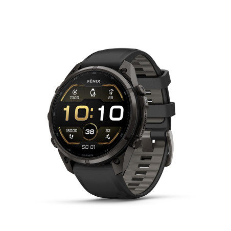 Garmin fēnix 9 Pro – 47mm, Carbon Gray DLC Titanium se silikonovým řemínkem Black/Pebble Gray
